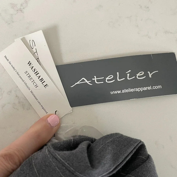 Atelier Straight Leg Poly Blend Washable Striped Pants Grey + White Sz 14 NWT - Picture 11 of 12